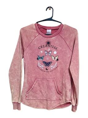 🖤💫 Whimsigoth Celestial Butterfly Sweatshirt XS Cosmic Acid Wash 💫🖤